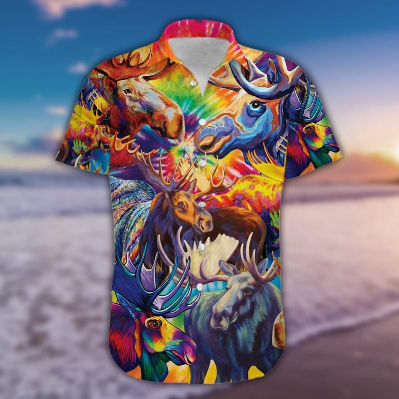 Felacia [Hawaii Shirt] Colorful Moose Unisex Hawaiian Aloha Shirts-ZX0614
